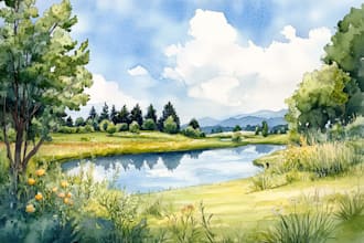 paint a watercolor and gouache landscape illustration