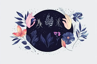 create mystical moon or botanical logo illustration