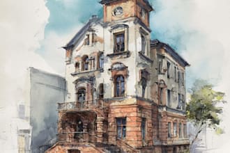 draw your house photo into watercolor sketch