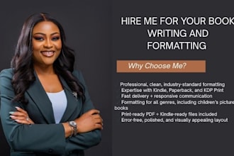 do book formatting, kindle ebook formatting and paperback formatting for KDP