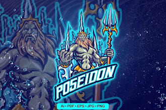 do poseidon mascot logo with strong character design
