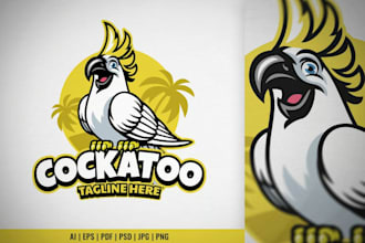 create awesome playful cockatoo mascot logo design for you