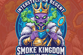 design modern style alien smoking king mascot logo design