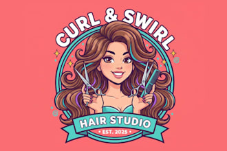 make modern girls hair style mascot logo design for your company