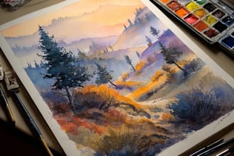 draw watercolor drawings of landscape designs or home gardens