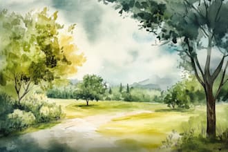 paint unique watercolor landscape painting