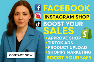 setup tiktok shop, instagram shop, facebook shop or shopify dropshipping store