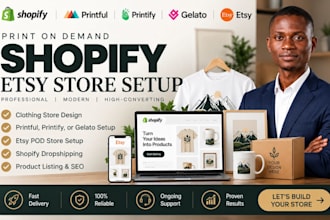do etsy shopify print on demand store printful printify etsy pod website design