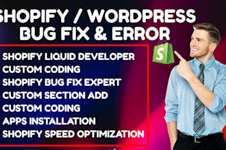 fix shopify wordpress website bug fix custom coding bug fixing shopify issues