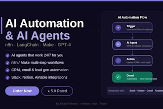 build an ai agent or automation workflow using n8n, make, or langchain