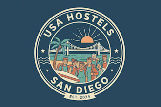 create wonderful USA hostels san diego logo design