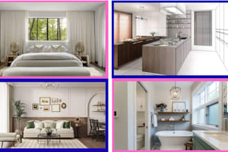 create 3d interior designs and renderings for bathrooms, kitchens, bedrooms