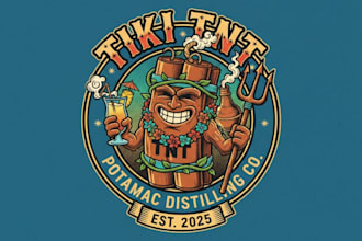 create tiki tnt potomac distilling company mascot logo design