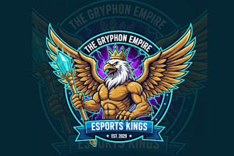 design wonderful griffin king e sport mascot logo design with company