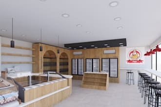 craft 3d bread factory interior,retail store design,commercial space render, cgi