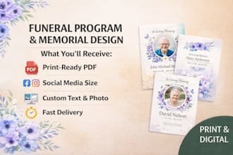 design custom funeral programs, memorial cards and tribute posts