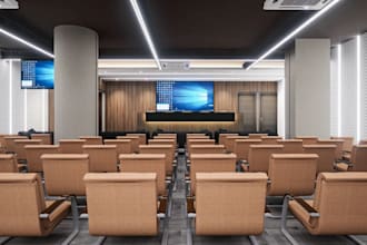 reimagine interior conference room, presentation hall design, auditorium render