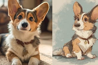 design a custom disney pet portrait illustration