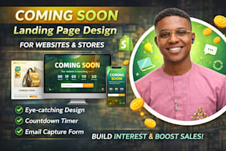 create coming soon landing page design for websites and stores shopify pdt page