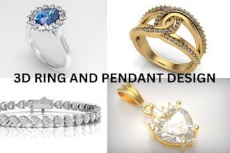 3d jewelry cad design, custom ring, pendant, bracelet in blender and rhino
