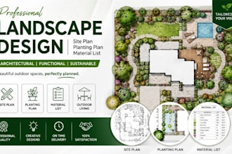 architect landscape site plan, planting plan, material list garden designer