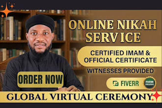 officiate your sharia online nikah and provide witnesses, certificate today