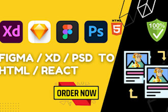 convert figma to html, xd to html, psd to html responsive bootstrap or tailwind