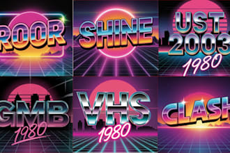 create 80s synthwave retro vintage style neon logo