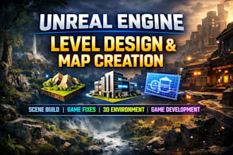 create unreal engine level design, map creation, scene build and game fixes