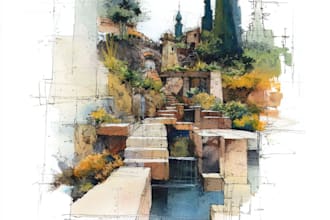 draw watercolor illustration of your house or landscape