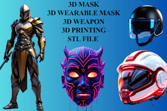 create 3d mask 3d wearable armor 3d sword weapon cosplay model for 3d printing
