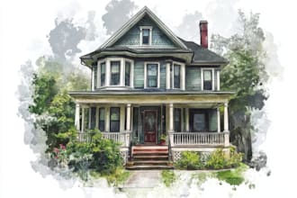 create digital halloween watercolor portrait of your house