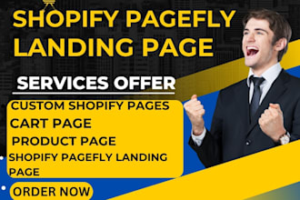 design shopify pagefly landing page, product page, sales page in gempage, shogun