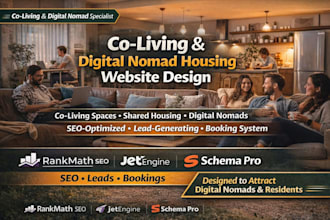 design co living, digital nomad housing, shared living website with schema pro
