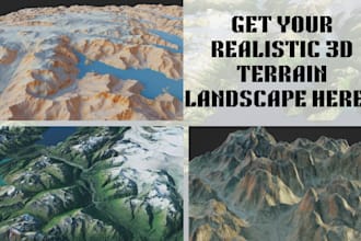 model realistic 3d terrain, 3d topographic map and landscapes