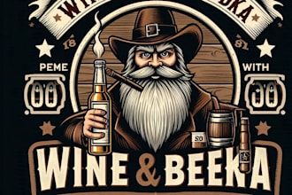 design a vintage wine, beer, or vodka mascot logo with t shirt design