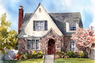 watercolor paint a house portrait