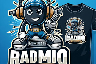 design a professional radio station mascot logo with t shirt design