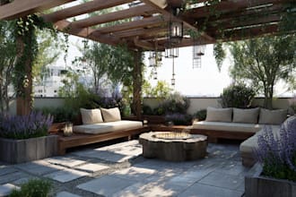design landscape, backyard, roof garden, pergola with