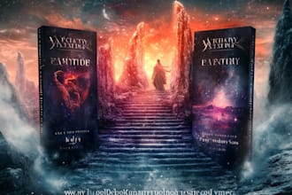 design epic fantasy cover with sword and dragon art
