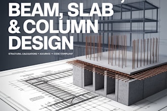 foundations, beams, slabs, and columns with structural calculations for building