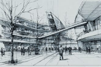 hand draw architecture and urban design sketches