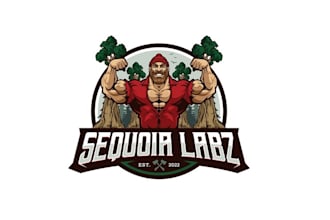 design buff muscular lumberjack strongman tree supplement logo