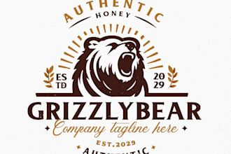 create drawing cool bear logo with text with any file