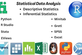 perform statistical data analysis using python, r studio, spss and stata