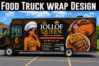 create modern box truck wrap, box trailer, food trailer, vehicle wrap design