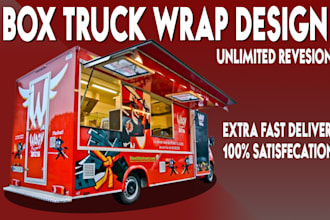 create modern box truck wrap, box trailer, food trailer, vehicle wrap design