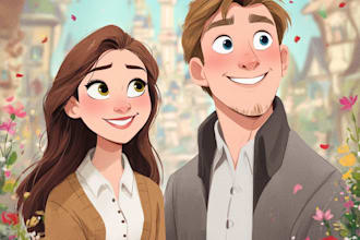 draw cartoon disney couple portrait