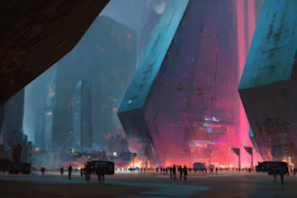 create cyberpunk futuristic city landscape or sci fi concept