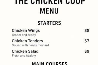 design a professional and attractive restaurant menu
